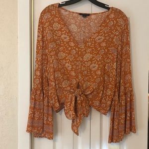 tie front with bell sleeves